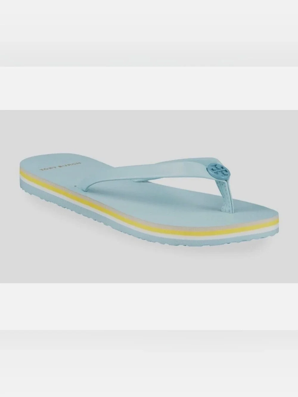 Tory Burch Mini Minnie Leather Flip Flops in Gray Mist/Smoke Blue Size 6